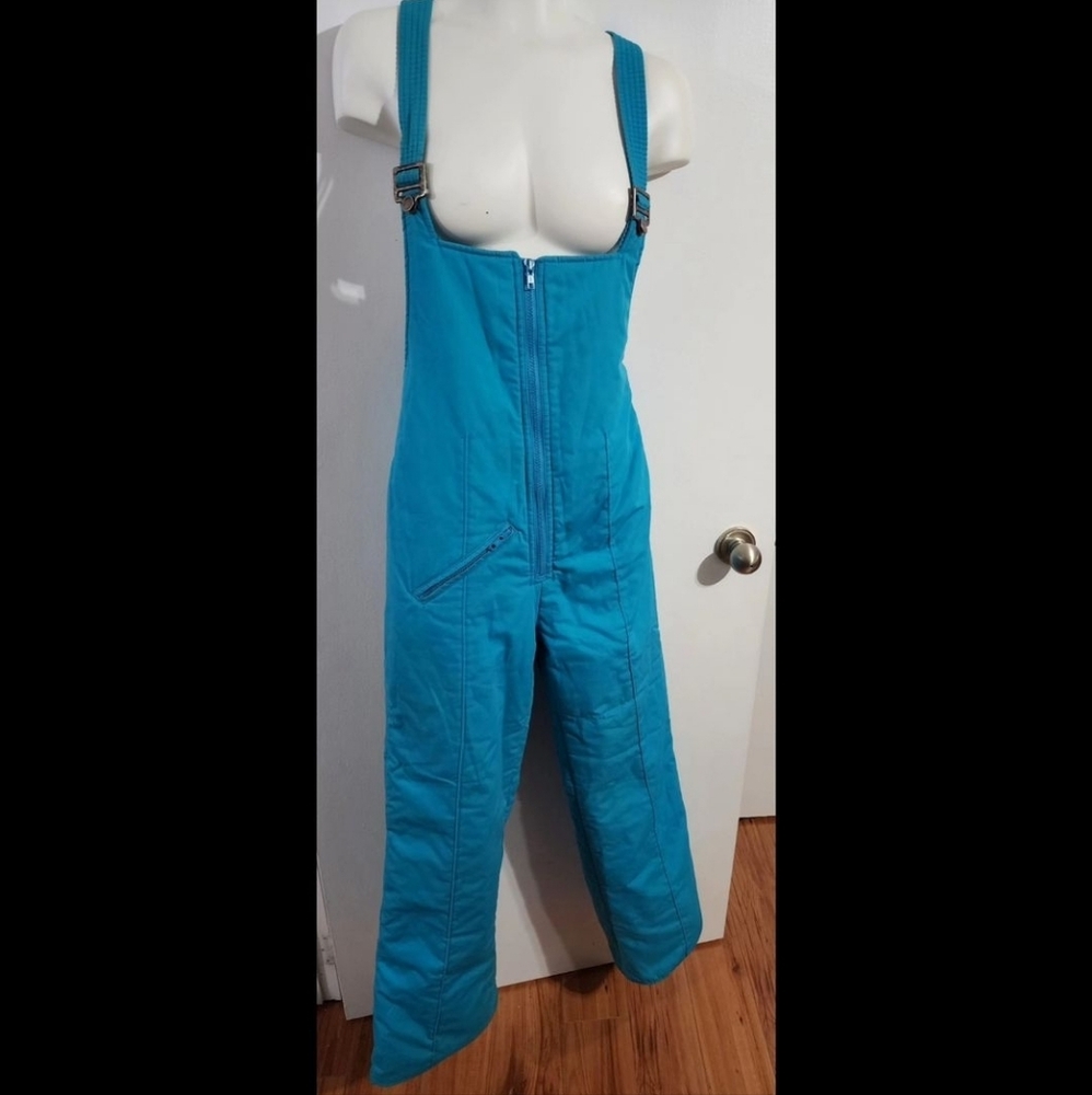 12, Topher, vintage, bibbed, ski, snowpants, aqua, rare, teal, retro,